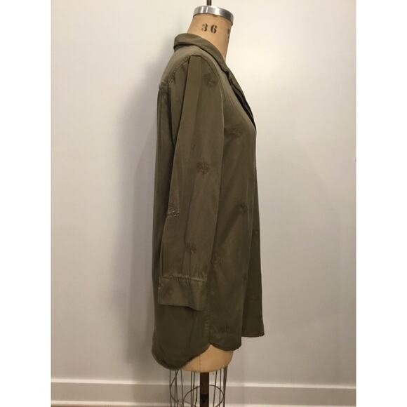 Embroidered Peacock Feather Tunic Top Womens Petite XL OliveGreen Boho Grannycor - Picture 3 of 15
